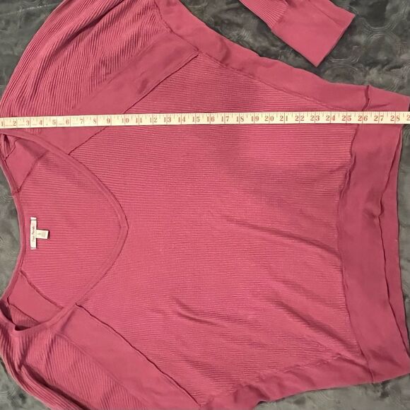 Free People Santa Clara Thermal Long Sleeve Oversized V Neck Top Mulberry Size L - Picture 7 of 9